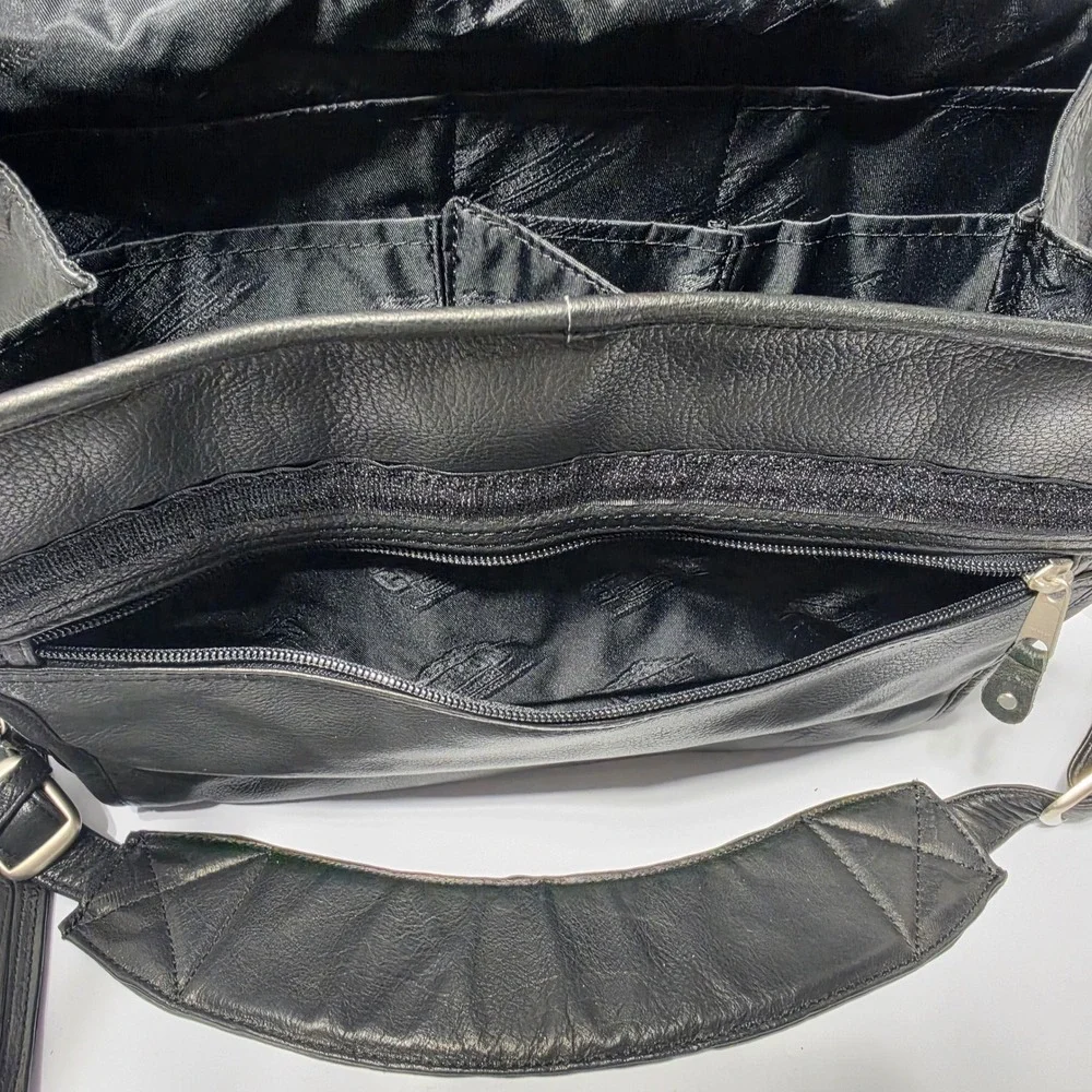 Canyon Leather Co Black Pebbled Leather Laptop Briefcase Messenger Bag AG States